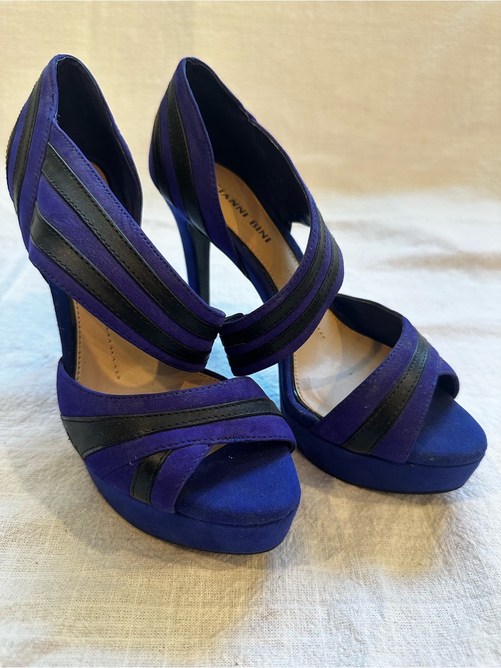 Gianni Bini Royal Blue and Black Strappy Platform Heels